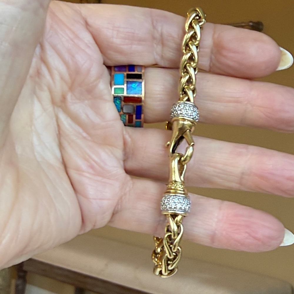 David Yurman 18 karat gold and diamond wheat bracelet - Picture 8 of 9